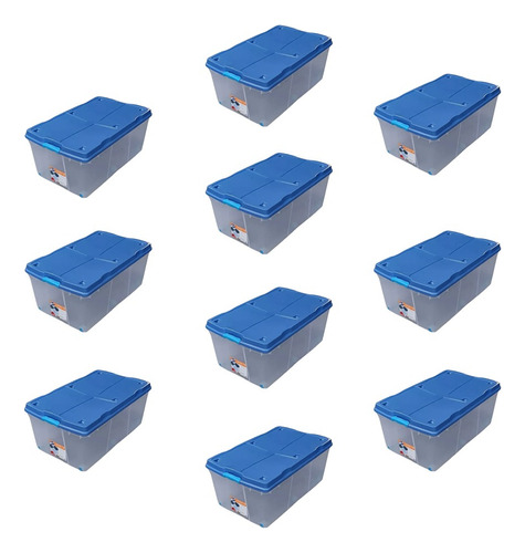 Pack 10 Cajas Organizadoras 100lts Wenco C/ Ruedas 82x48x35c