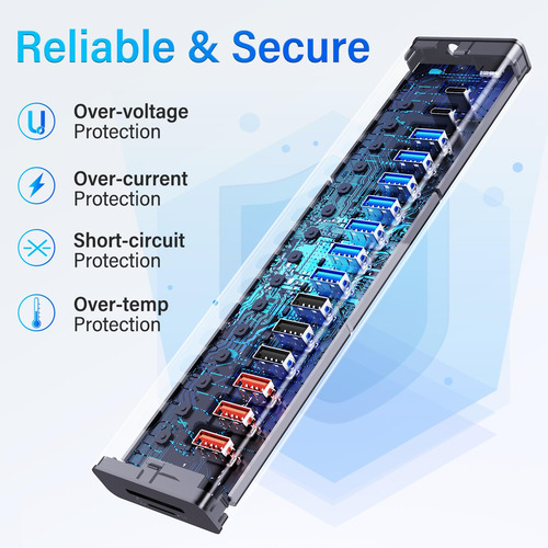 Hub Usb Alimentado, Vangree 17 Puertos Divisor Usb 3.0 (7