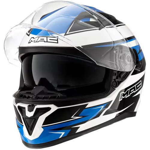  Casco Moto Mac Speed 2.0 Apex  Doble V Azul Blanco Negro L