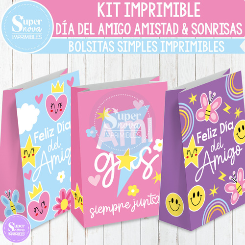 Kit Imprimible Bolsitas Simples Día Del Amigo Amistad