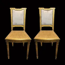 Comprar Antiguo Par De Sillas Francesas Luis Xvi Doradas,esterillas