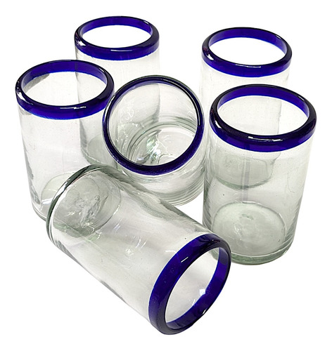 Set Jarra Y Vasos De Vidrio Artesanal Alta Calidad Azul
