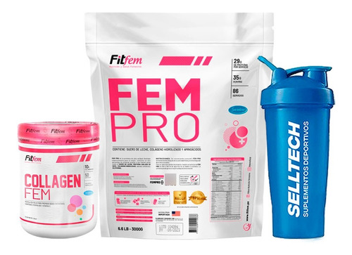 Pack Fitfem Fempro 3kg Vainilla+colagen Fem 500gr Fruitpunch