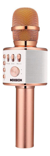Micrófono Inalámbrico Bonaok, Q37 Rosa Dorado, Para Karaoke