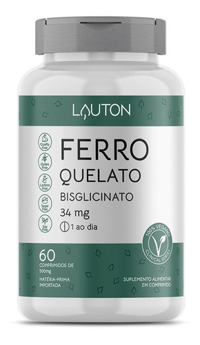 Ferro Quelato Bisglicinato 34mg 60 Capsulas Lauton Nutrition