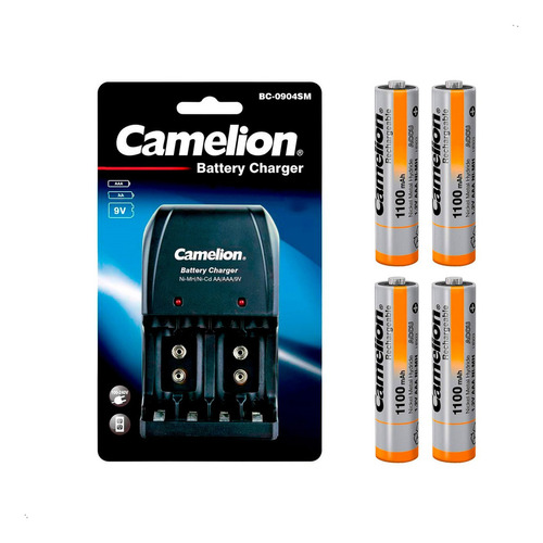 Cargador Pilas Aa Aaa 9v Recarcable 4 Und Pila Aaa 1100 Mah 