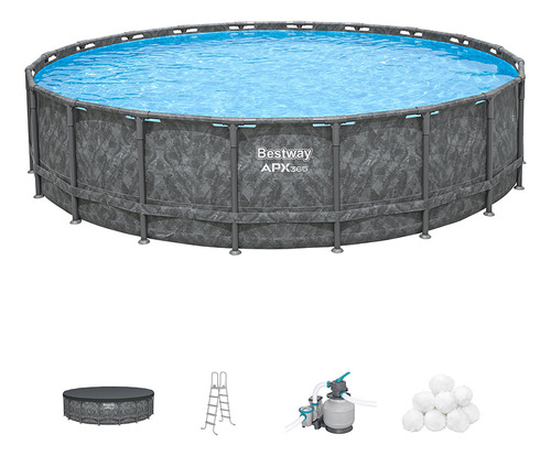 Alberca Estructural Bestway Apx 365 Redonda 6.71 X 1.32 Color Gris