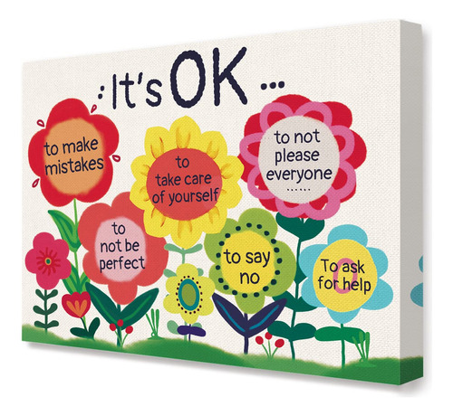 Its Ok - Lienzo Enmarcado Con Cita Inspiradora De Flores Co.