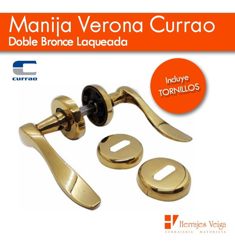 Imagen 3 de 10 de Manija Verona Currao Doble Bronce Laqueada Hermosa Picaporte