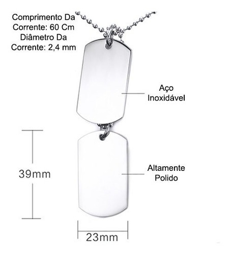 Colar Militar Exército Corrente Placa 2 Dog Tag Aço Inox