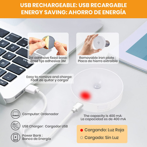 Y Luz Noche Lámpara Pared Focos Led Clóset Recargable Usb
