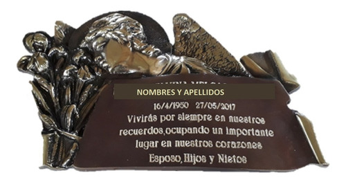 Placa Funeraria De Bronce N°47 Cara De Ángel 36 Cm X 24 Cm