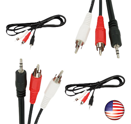 10ft Negro 3.5mm Estéreo Jack A 2 Rca Macho Plug Cable Audio