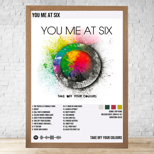 Cuadro You Me At Six 5 30x40 Con Vidrio Y Marco Madera C181 Marrón Claro Clasico