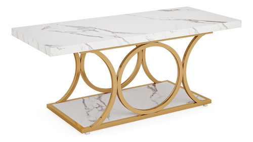 Mesa Auxiliar Rectangular 120 Cm Madera Mármol 2 Niveles