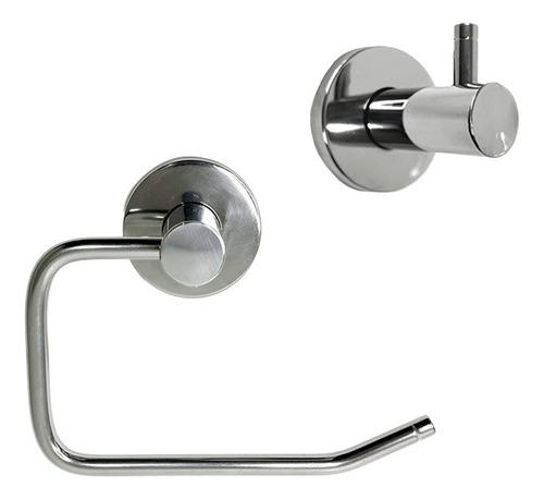 Kit De Accesorios Baño Set Porta Rollo + Percha Acero Inox.