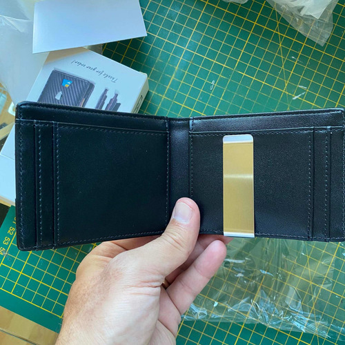 Imagen 3 de 7 de Billetera Tarjetero Simil Fibra De Carbono Interior Negro