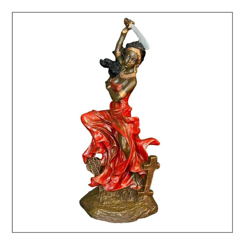 Estátua Orixá Iansã Cruz Realista - Imagem Decoração Resina Cor Vermelho