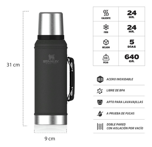 Imagen 2 de 5 de Termo Stanley Clásico 950 Ml Con Manija Y Tapón Cebador