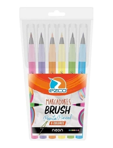 Marcadores Fibras Brush Colores Neon Punta Pincel Blister X6