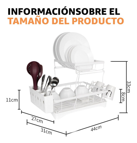 Escurridor De Platos Acero Inoxidable Ajustable Drenaje 360° Blanco