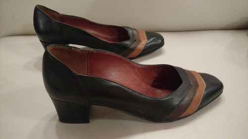 Zapatos De Señora Cuero Negro Num 38 Como Nuevos Excelentes!