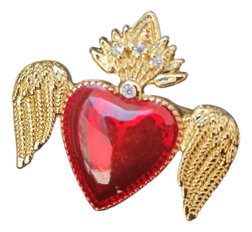 Juego Cadena Y Anillo Corazón Con Alas Oro Laminado 18k Oro