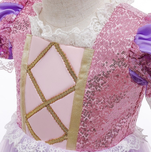 Imagem 6 de 9 de Vestido Rapunzel Enrolados + Brincos Colar Vara Luvas Coroa