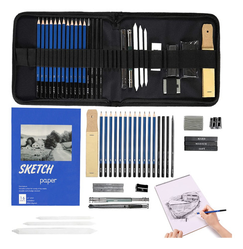 Kit De 35 Lápices De Dibujo Y Boceto Con Accesorios