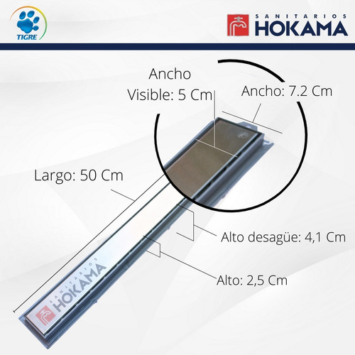 Imagen 2 de 10 de Rejilla Desague Linea Ducha 50 Cm Tigre Acero Ciego Baño