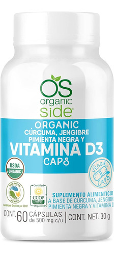 Organic Side Vitamina D3 Orgánica 500mg 60 Capsulas Sfn