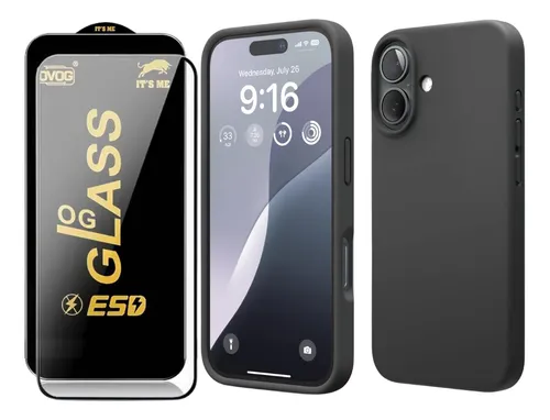 Estuche Forro Funda En Silicona + Vidrio Para iPhone 16 Plus
