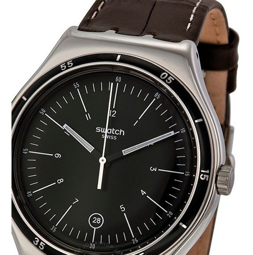 Reloj Swatch Yws400 Trueville Black Brown Cuero Envio Gratis
