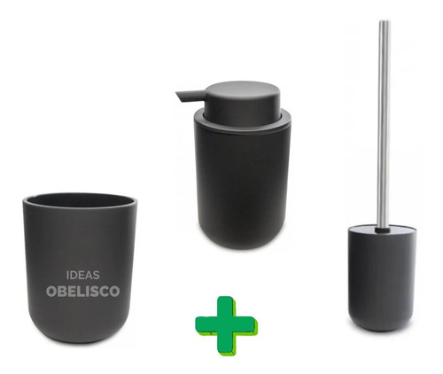 Set Baño 3 Pz Dispenser Jabon Vaso Escobilla Simil Brabantia