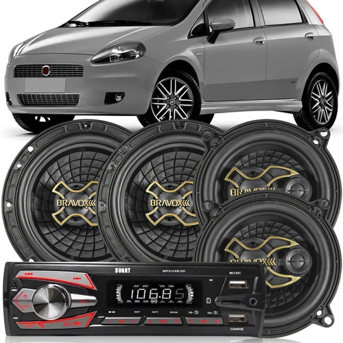 Kit Alto Falante Punto 06 07 08 A 2015 + Radio Bluetooth Mp3