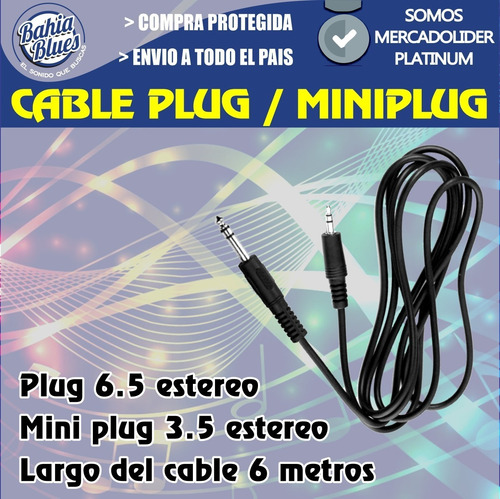 Imagen 4 de 10 de Cable Plug 6.5mm Estereo Mini Plug 3.5mm Estereo 6 Mts Cuota