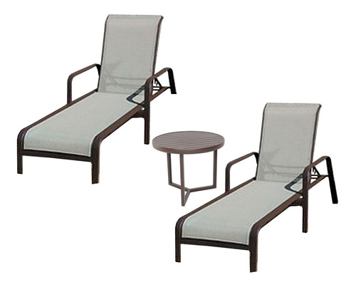 Imagem 1 de 5 de Kit 2 Cadeiras Espreguiçadeiras De Alumínio Com Mesinha