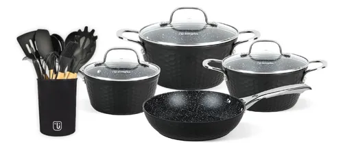 Pack Bateria Copper 7pz + Set 12 Utensilios Negro Simplit