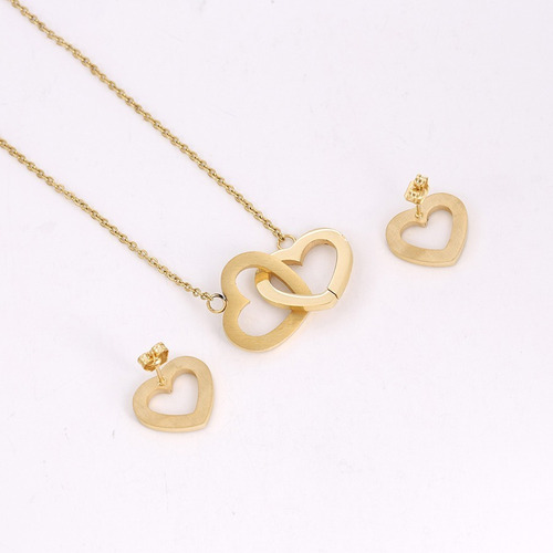 Imagen 4 de 4 de Collar Y Aretes Corazones Entrelazados Swarovski Oro 24k Lam