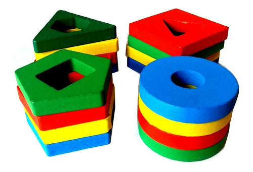 Juego Didáctico Torre X 4 Madera Colores Bloques Geometricos