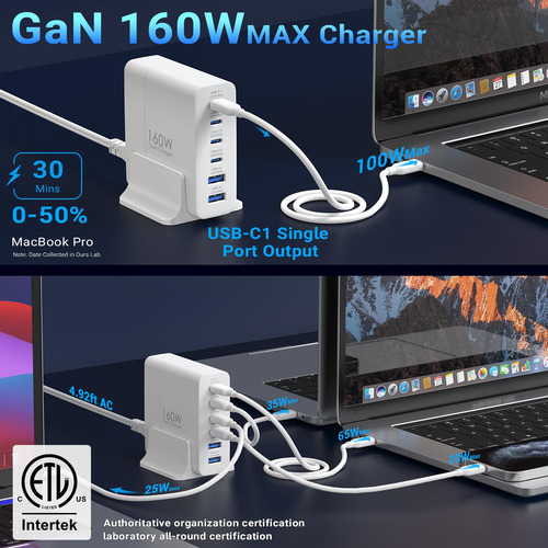 Estación De Carga Topadre 160w Usb C De 6 Puertos Para Macbo