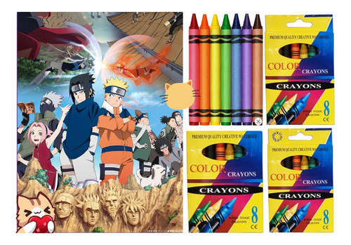 20 Libros Para Colorear Naruto + 20 Cajitas Crayones (8) :)