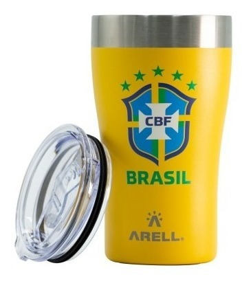 Imagem 1 de 6 de Copo Térmico Arell Com Tampa 500ml Do Brasil Cbf Amarelo
