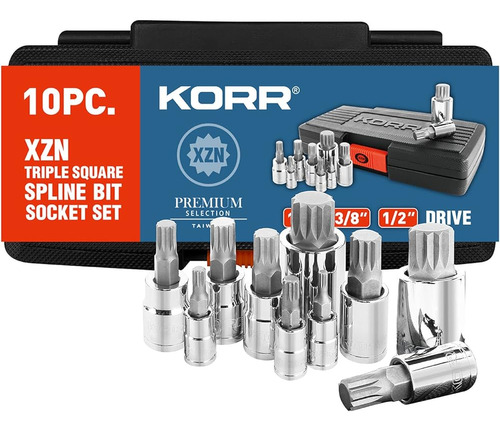Korr Tools Kss009 10pc Xzn Triple Square Spline Bit Socket S