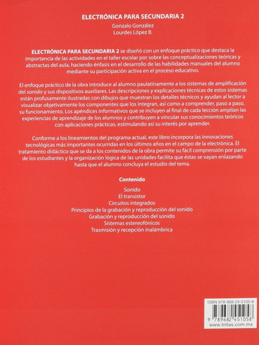 Electrónica Para Secundaria 2, De Gonzalez, Gonzalo Lopez Bravo, Lourdes., Vol. 1. Editorial Trillas, Tapa Blanda, Edición 1a En Español, 1994