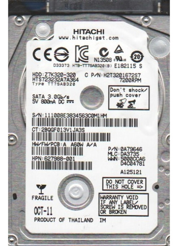 Disco duro interno Hitachi Travelstar Z7K320 HTS723232A7A364 320GB