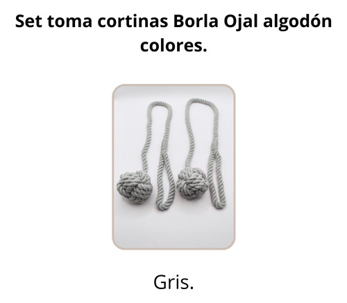 Set Toma Cortinas Abrazadera Borla Algodón Con Ojal Colores 