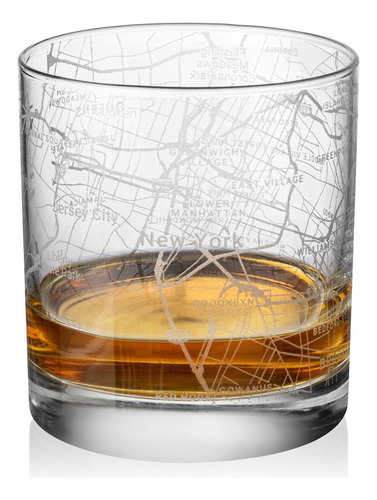 Rocks Whiskey Old  Ed 11oz Glass Urban City Map New Yor...