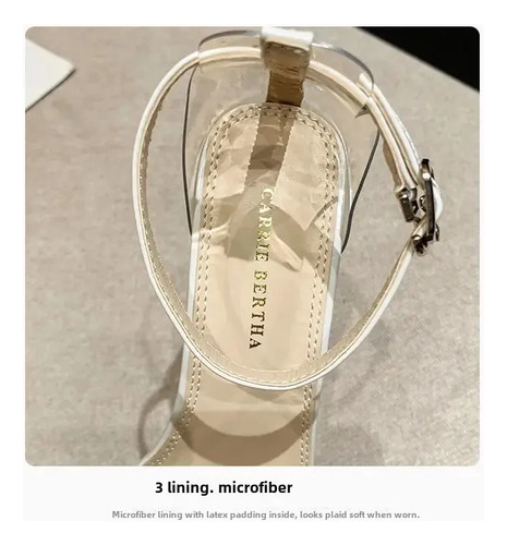 Sandalias De Tacón Grueso Con Correa Transparente Para Mujer