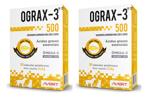 Kit 2 Ograx 500mg 30cps Suplemento P/ Cães E Gatos  Omega 3